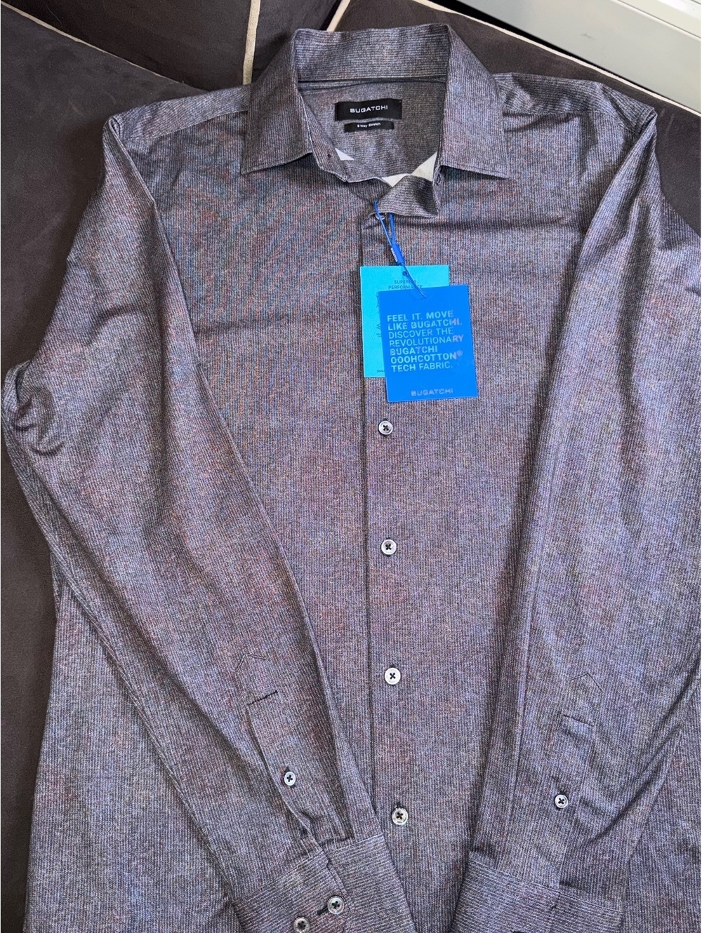 Bugatchi Men's 8 Way Stretch Dress Shirt, Medium, Black